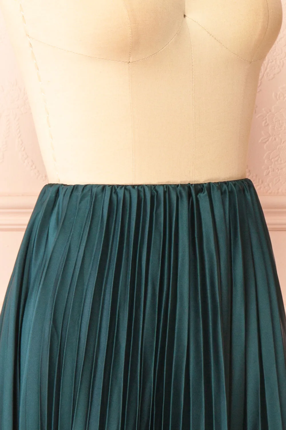 Mirys Green | Pleated Satin Midi Skirt