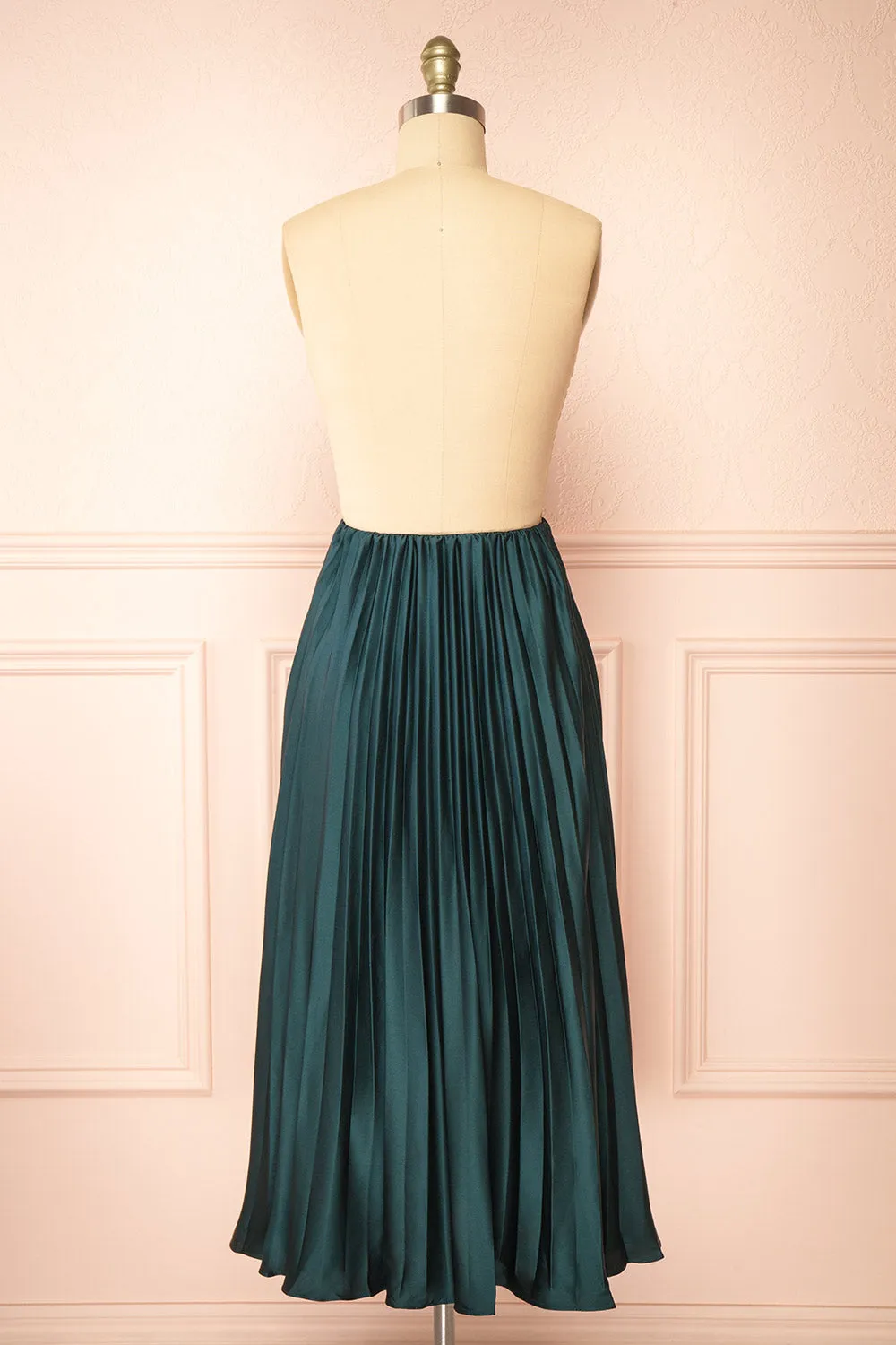 Mirys Green | Pleated Satin Midi Skirt