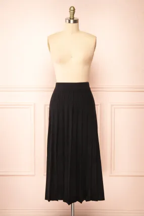 Neve Black | Midi Knit Pleated Skirt