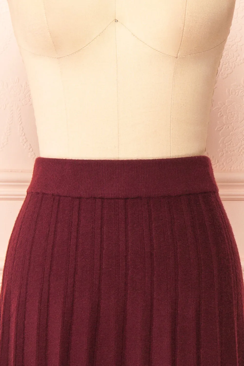 Neve Burgundy | Midi Knit Pleated Skirt