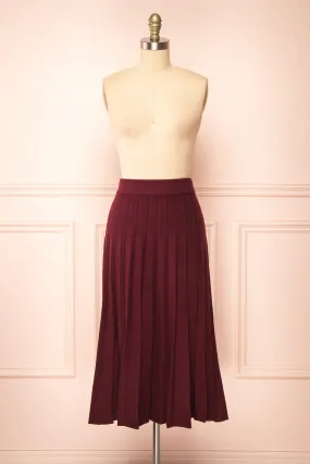Neve Burgundy | Midi Knit Pleated Skirt