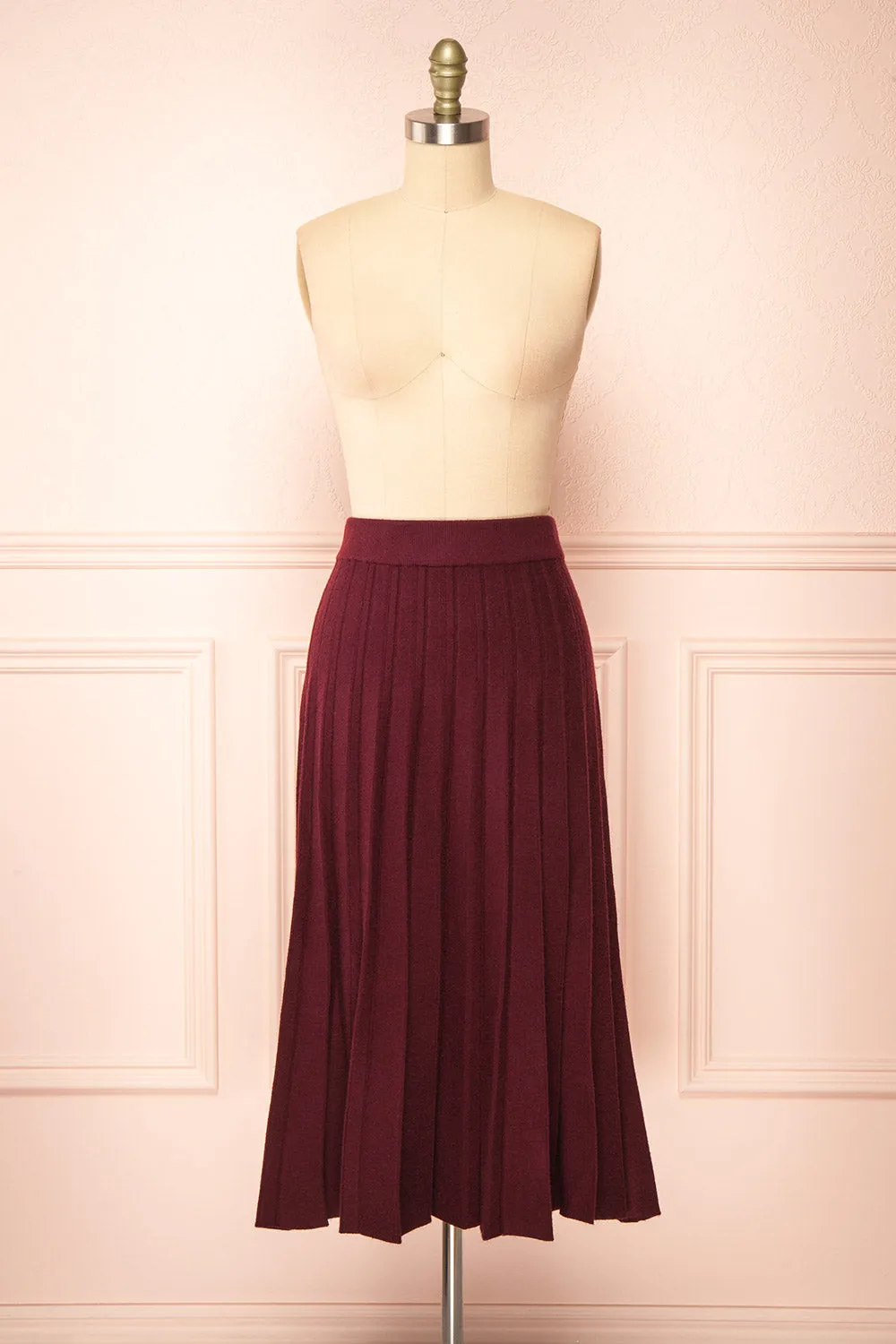 Neve Burgundy | Midi Knit Pleated Skirt