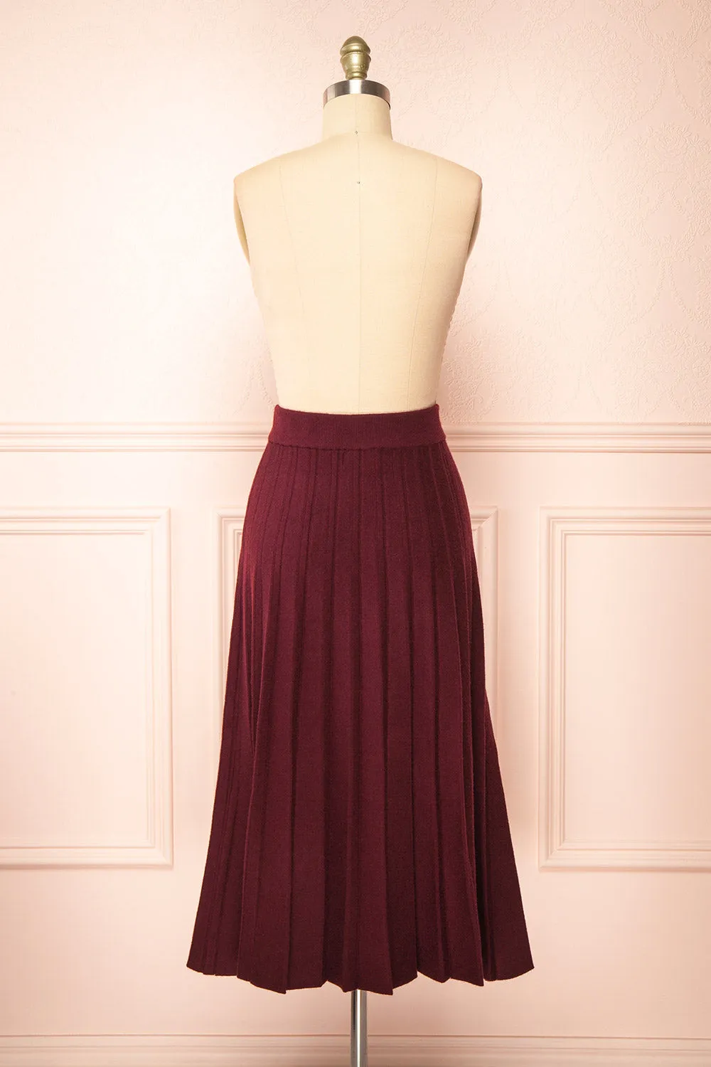 Neve Burgundy | Midi Knit Pleated Skirt