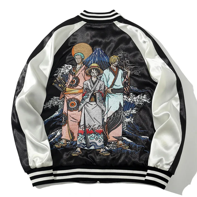 One Piece  Luffy, Zoro, Sanji in Kimono Embroidery Baseball Jacket