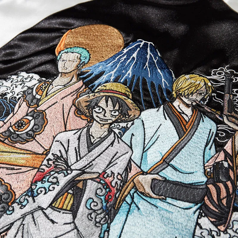One Piece  Luffy, Zoro, Sanji in Kimono Embroidery Baseball Jacket