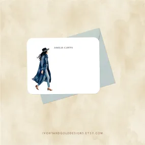 Personalized People Notecard Set: Blue Trench Coat
