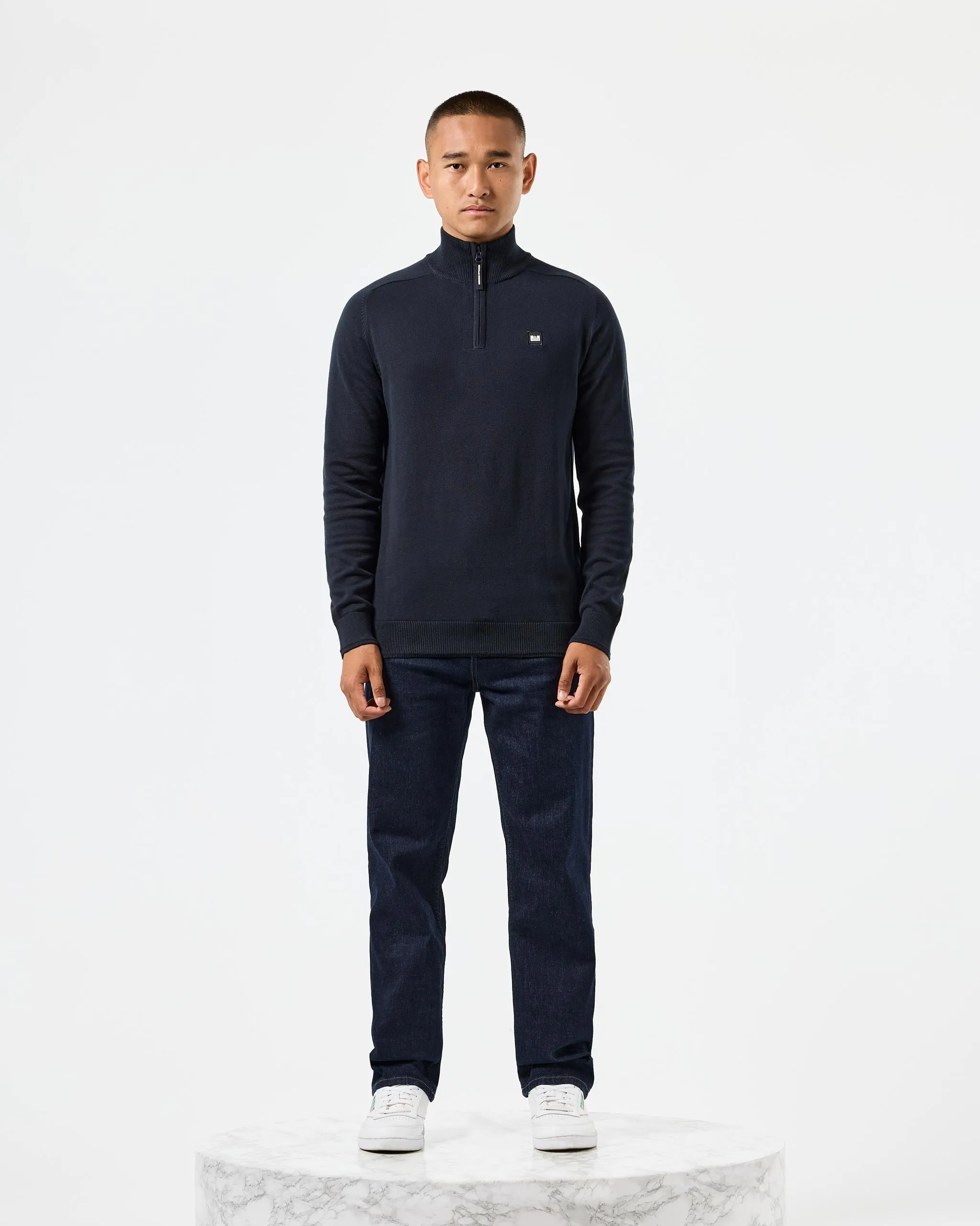 Pierre Knitted Quarter Zip Sweater Navy