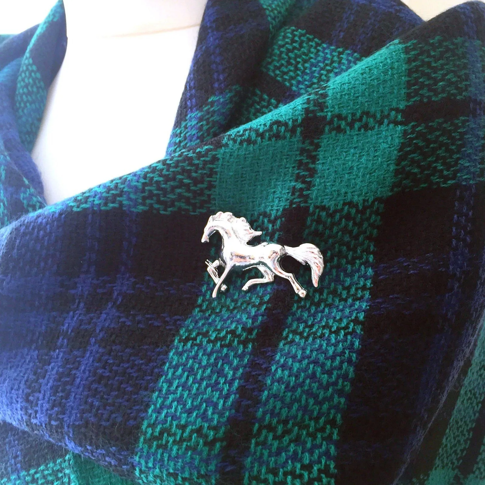 Plaid Blanket Scarf - Blue and Green