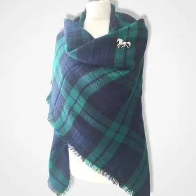 Plaid Blanket Scarf - Blue and Green