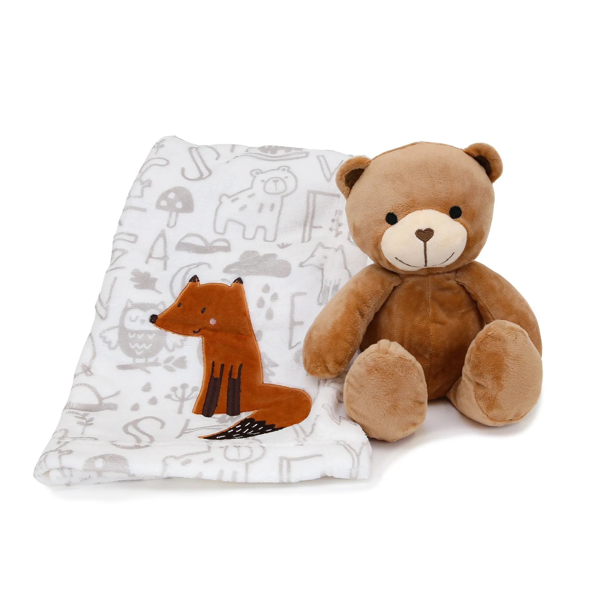 Plush Bear & Fox Baby Blanket Gift Set