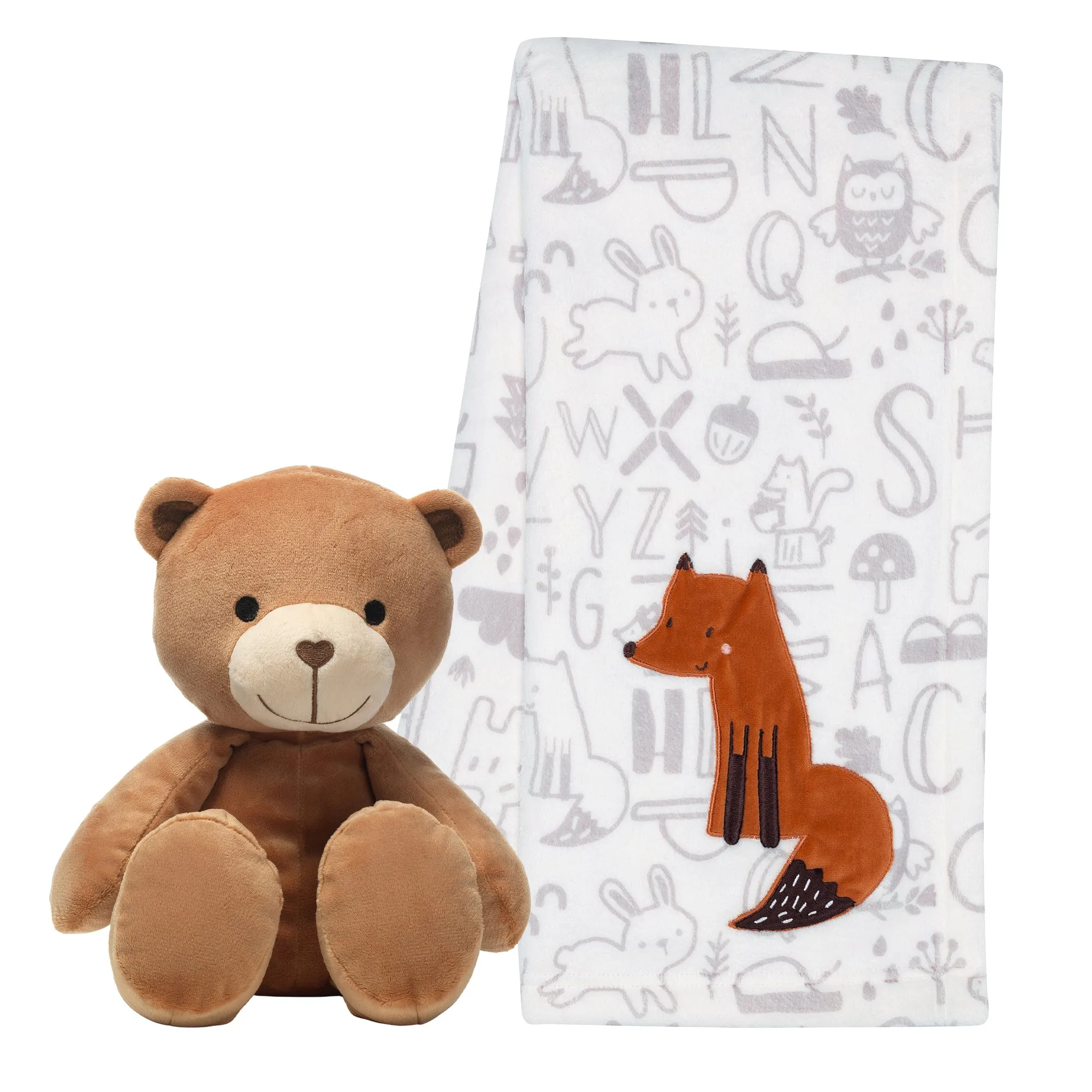 Plush Bear & Fox Baby Blanket Gift Set