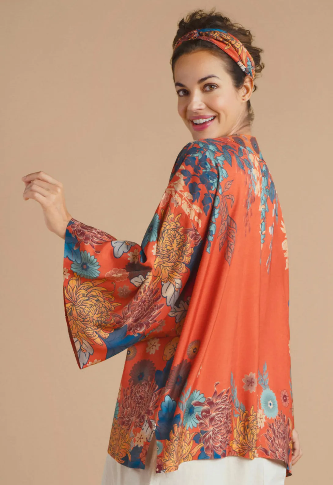 Powder Trailing Wisteria Kimono Jacket - Terracotta