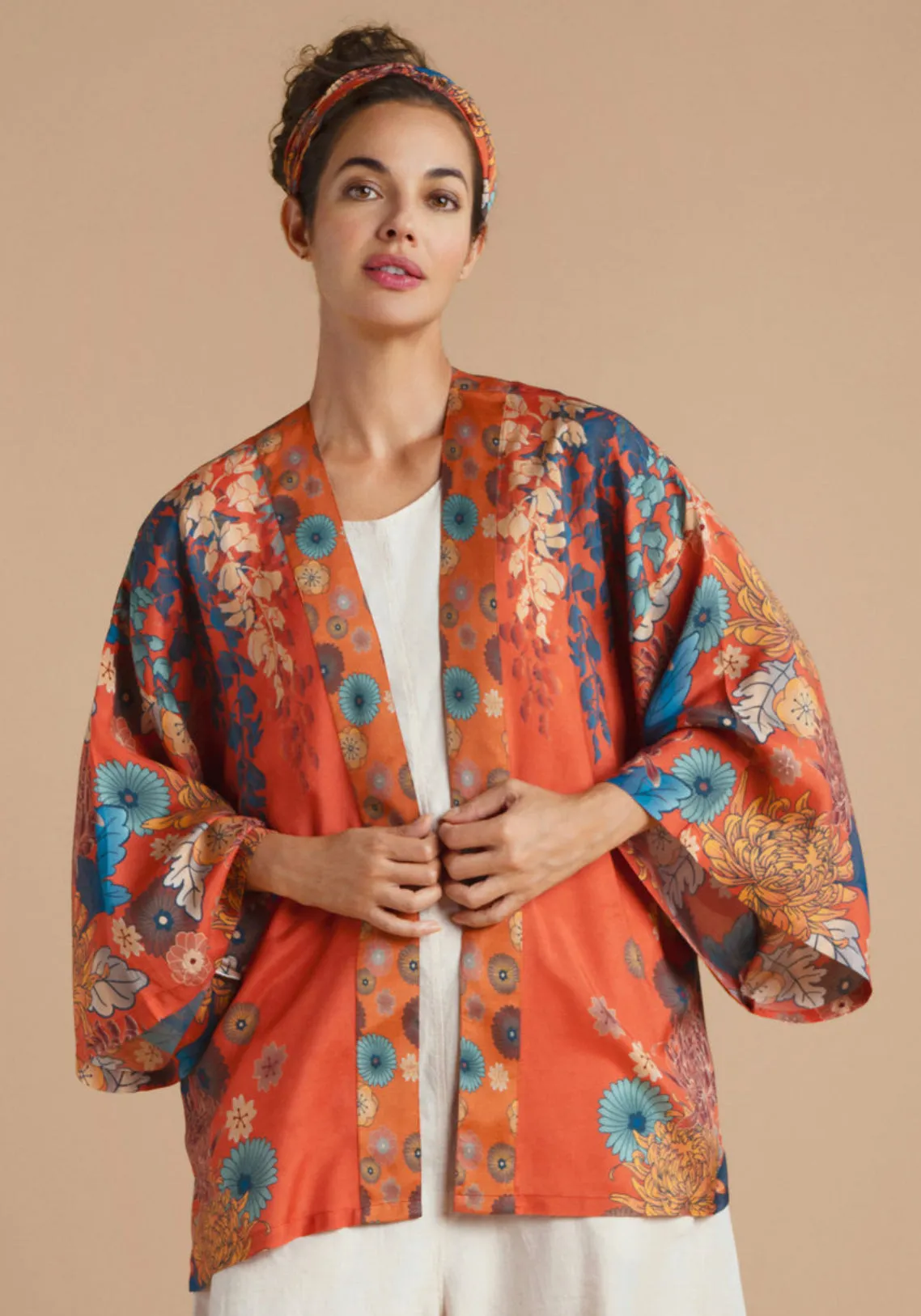 Powder Trailing Wisteria Kimono Jacket - Terracotta