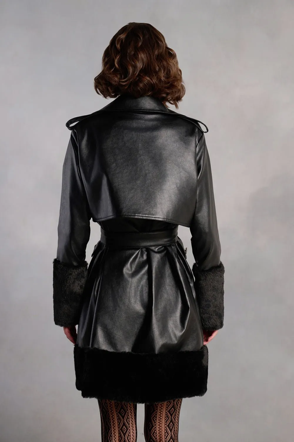 Stella Black Leather and Fur Coat Dress