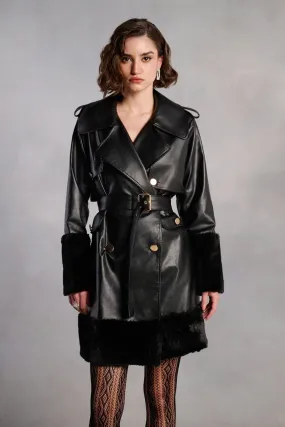 Stella Black Leather and Fur Coat Dress