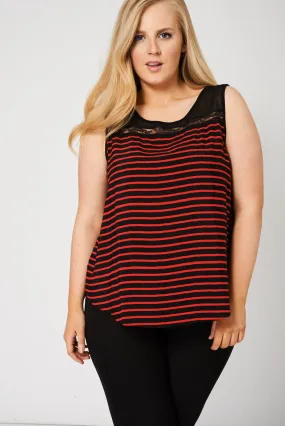 Striped Black And Red Sleeveless Top