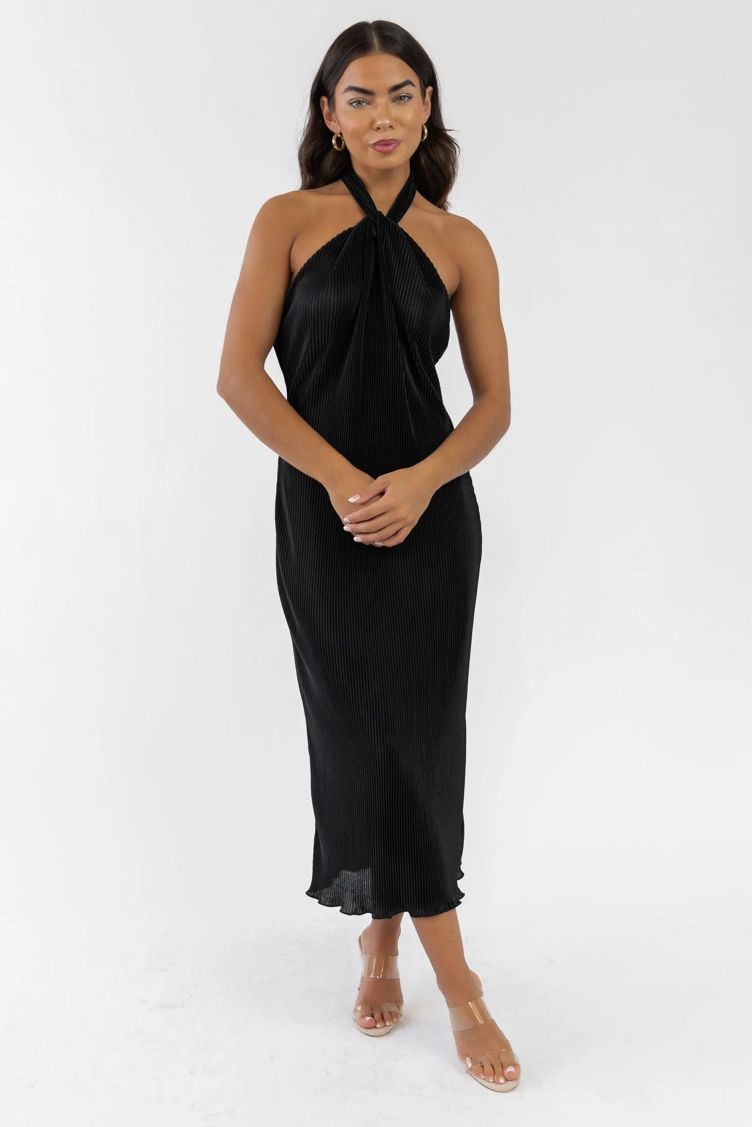 Sunset Secret Black Halter Midi Dress - Final Sale