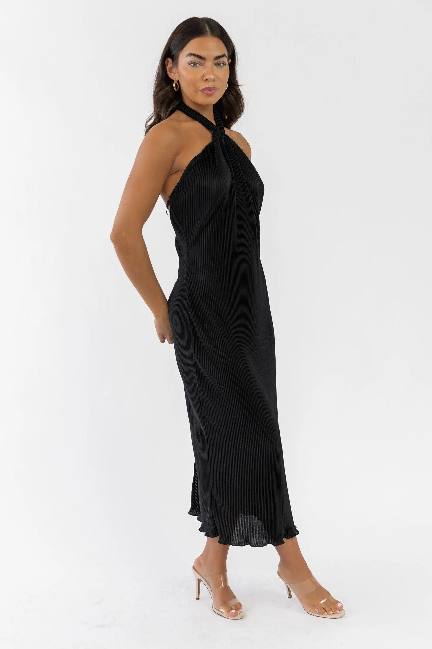 Sunset Secret Black Halter Midi Dress - Final Sale