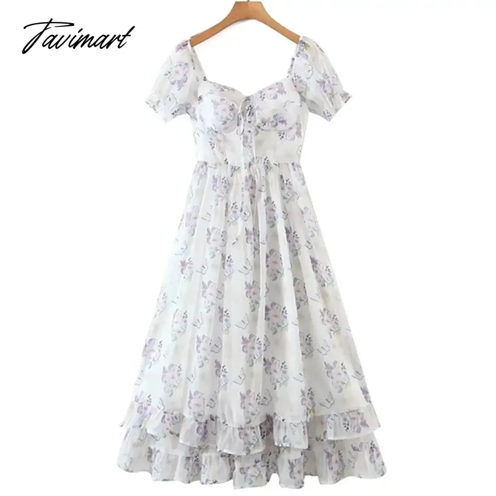 Tavimart Off Shoulder Sexy Elegant Party Dress Women Indie Folk Lavender Floral Print Dress