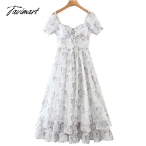 Tavimart Off Shoulder Sexy Elegant Party Dress Women Indie Folk Lavender Floral Print Dress