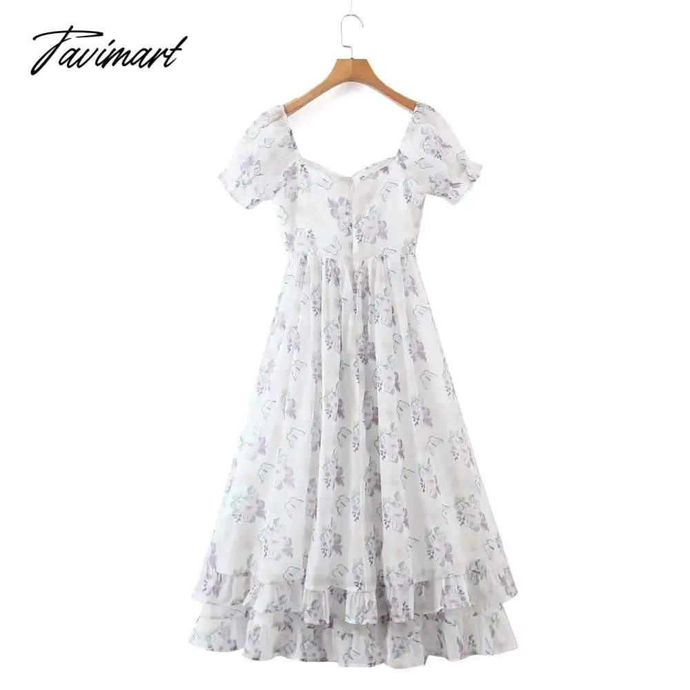 Tavimart Off Shoulder Sexy Elegant Party Dress Women Indie Folk Lavender Floral Print Dress