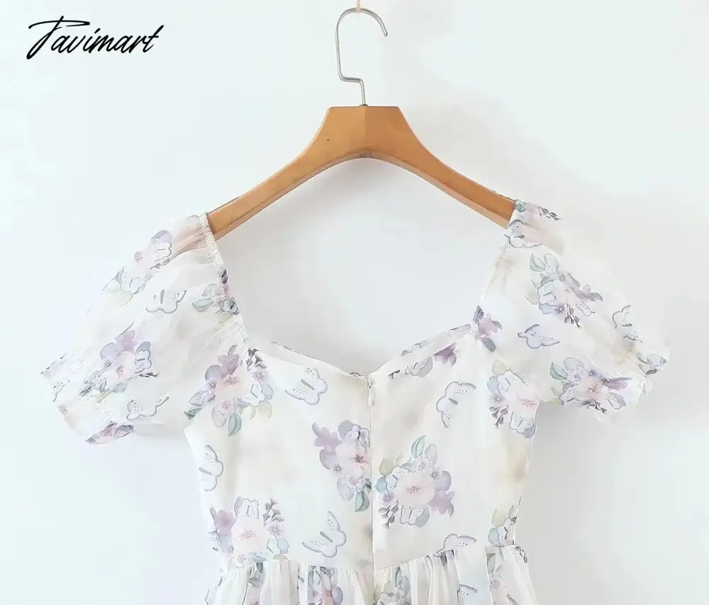Tavimart Off Shoulder Sexy Elegant Party Dress Women Indie Folk Lavender Floral Print Dress