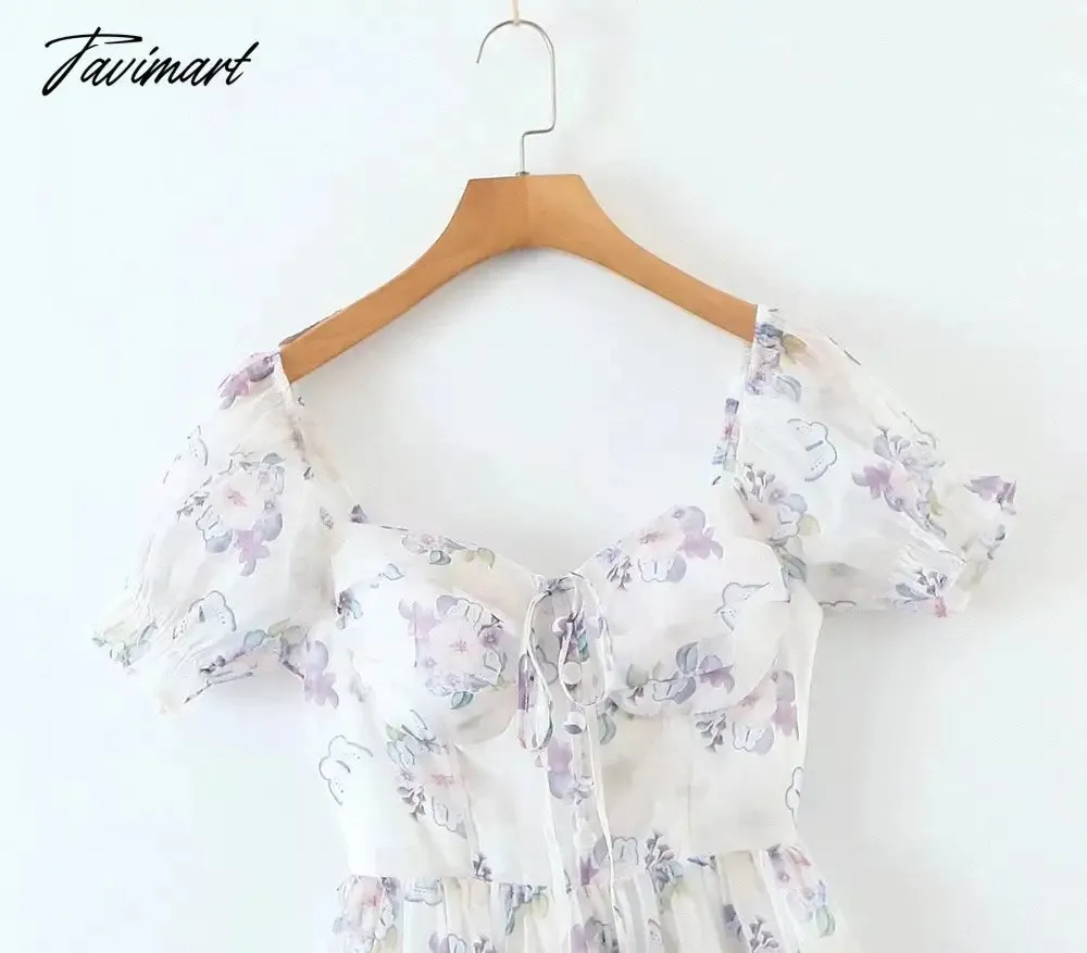 Tavimart Off Shoulder Sexy Elegant Party Dress Women Indie Folk Lavender Floral Print Dress