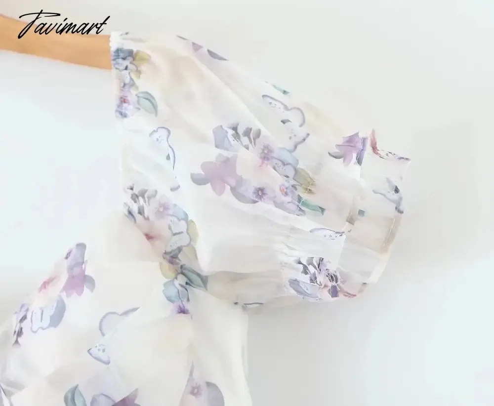 Tavimart Off Shoulder Sexy Elegant Party Dress Women Indie Folk Lavender Floral Print Dress