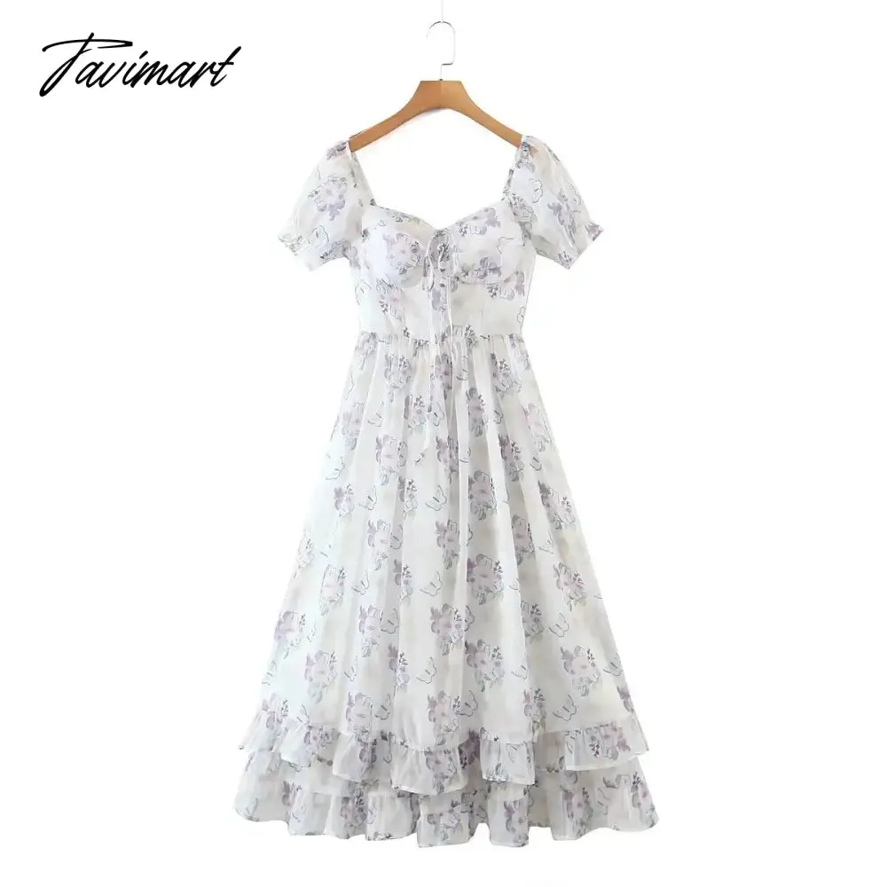 Tavimart Off Shoulder Sexy Elegant Party Dress Women Indie Folk Lavender Floral Print Dress
