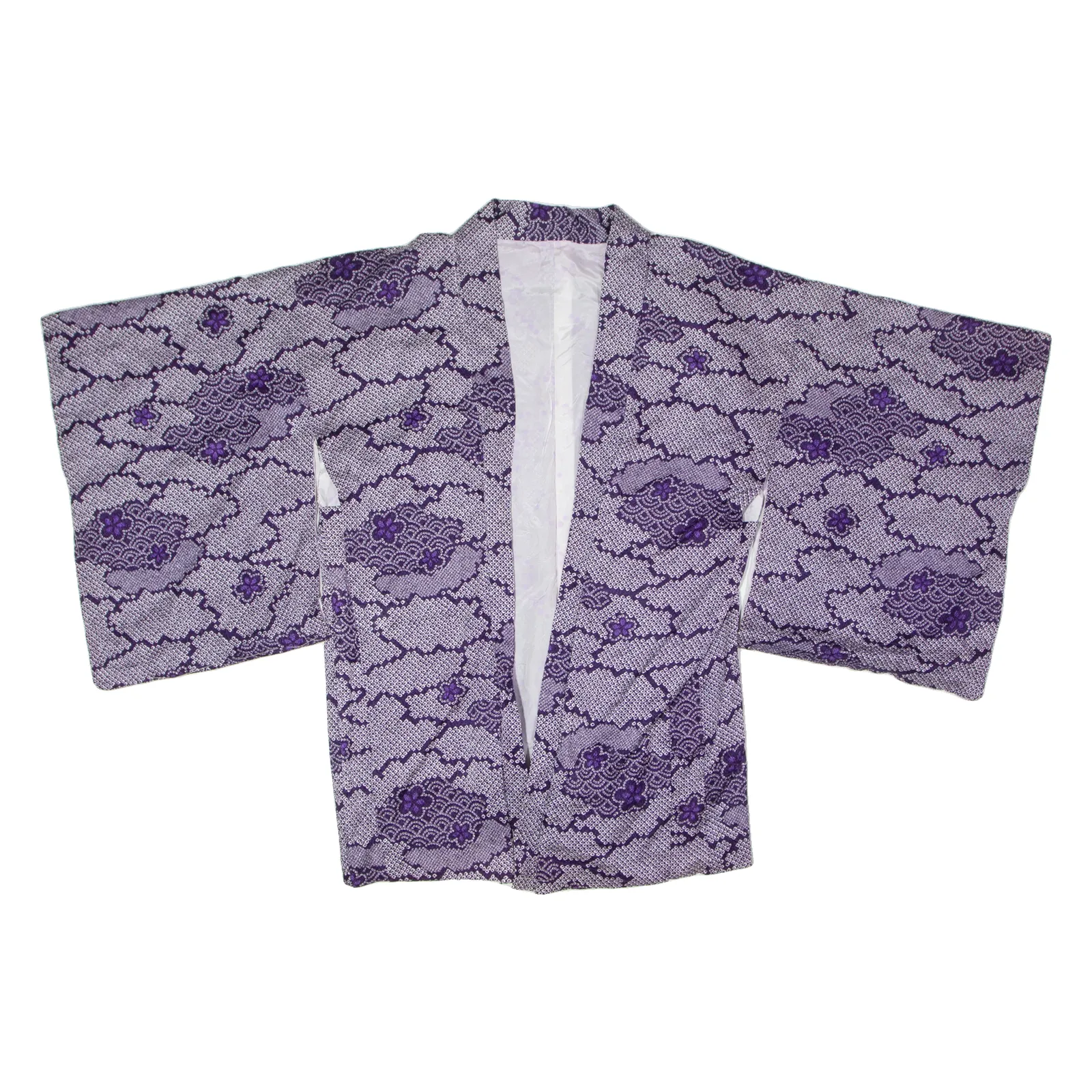 Traditional Japanese Kimono Womens Jacket Purple Crazy Pattern ONE SIZE