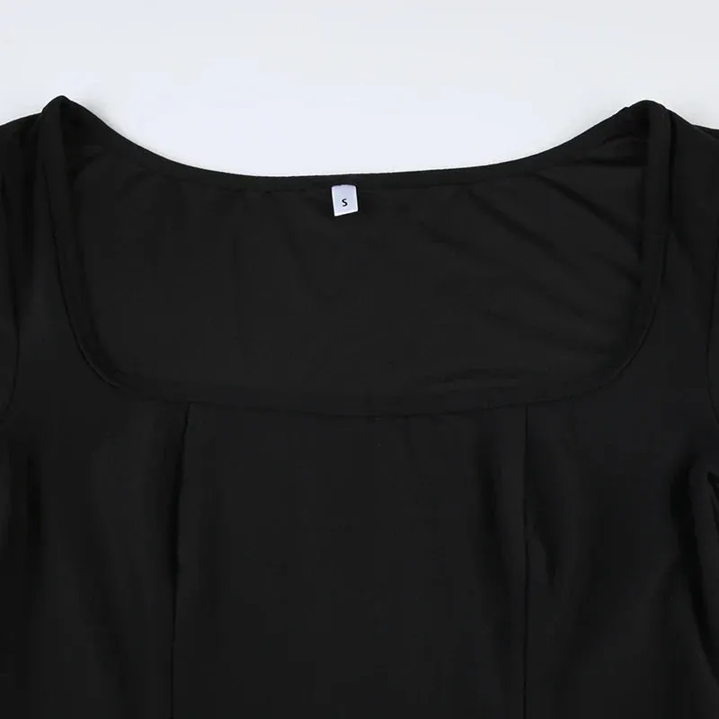 Uniwim Elegant Black Square Neck Sexy Side Slit Dress