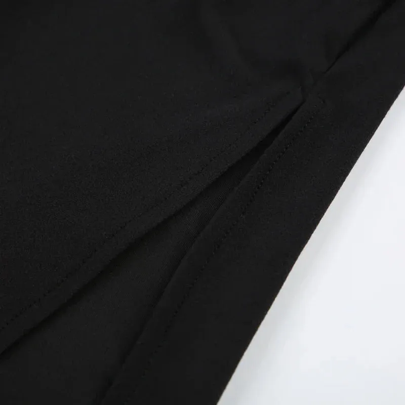 Uniwim Elegant Black Square Neck Sexy Side Slit Dress