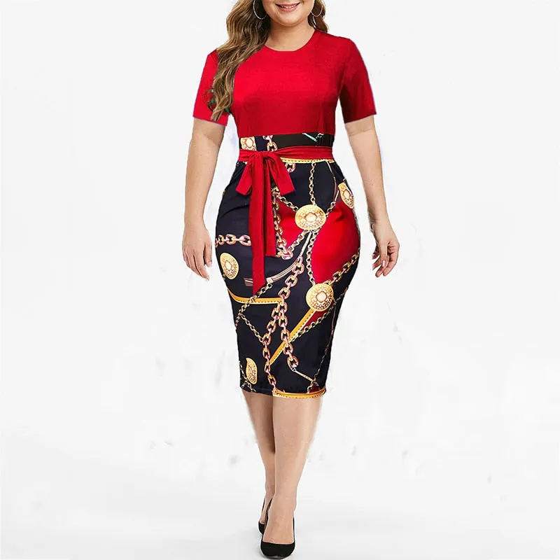 Wenkouban  2022 Summer Womens Sexy High Waist Print Knee-length Dress Short Sleeve Elegant Dresses
