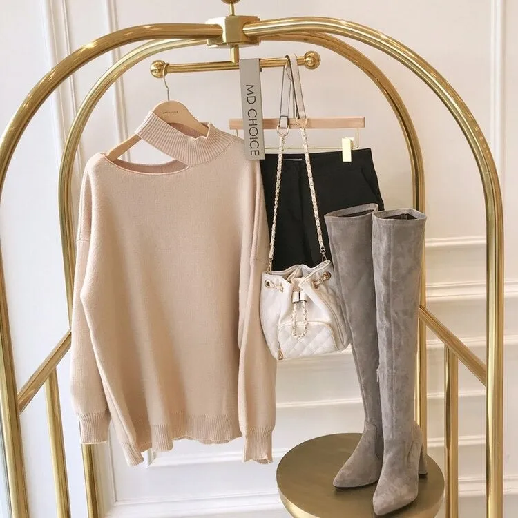 Winter Loose Autumn Elegant Knitted Warm Pullover Long Sleeve